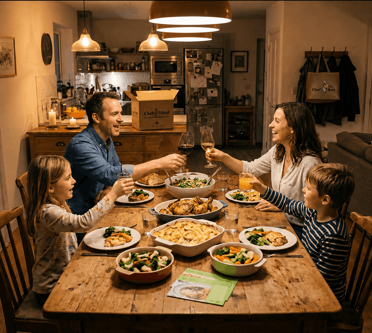 Family enjoying a fresh Chef Ami dinner